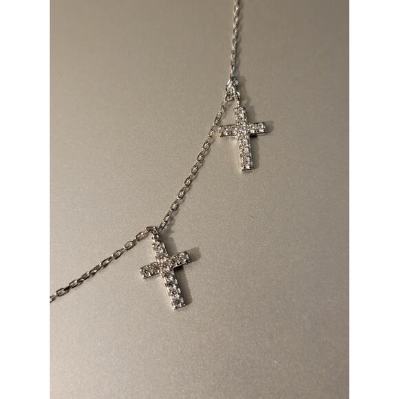 925 Sterling Silver 5 Cross Necklace Cubic Zirconia - Picture 3 of 5